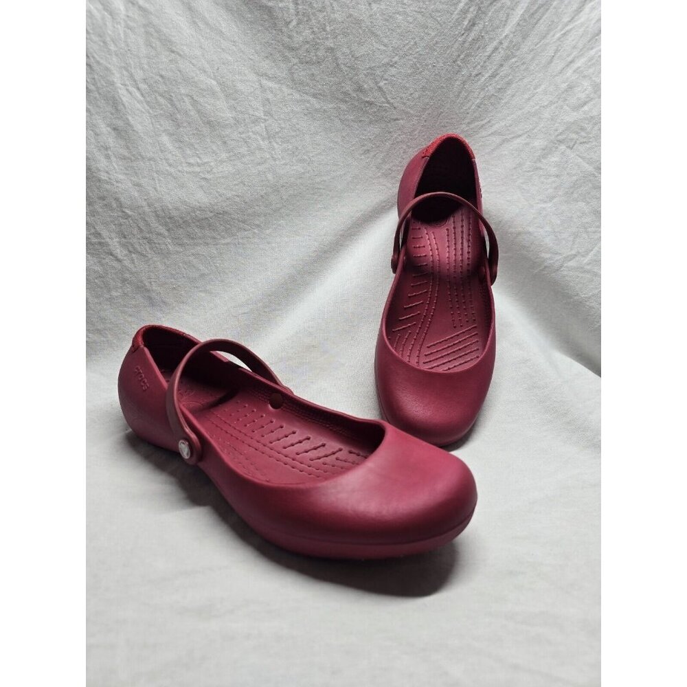Crocs Womens Shoes Alice Size 9 Red Mary Jane Comfort Flat Pre Owned